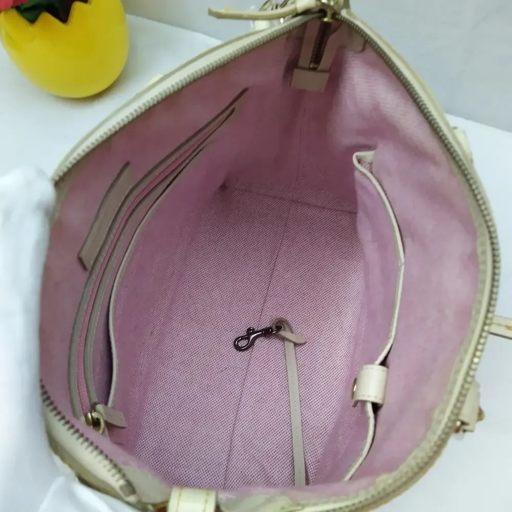 Dooney & Bourke Off White Leather Crocodile Embossed Top Handle Satchel Bag